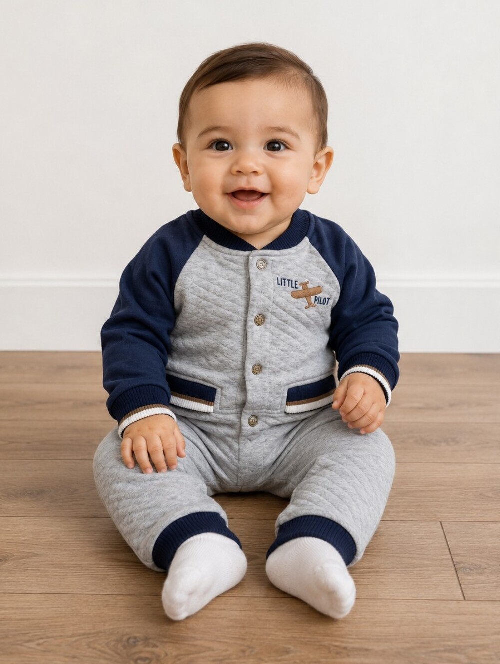 6m Baby boys Quilted pilot romper